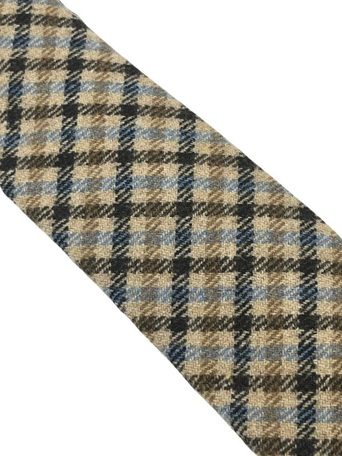 Beige taupe brown blue check wool  tie